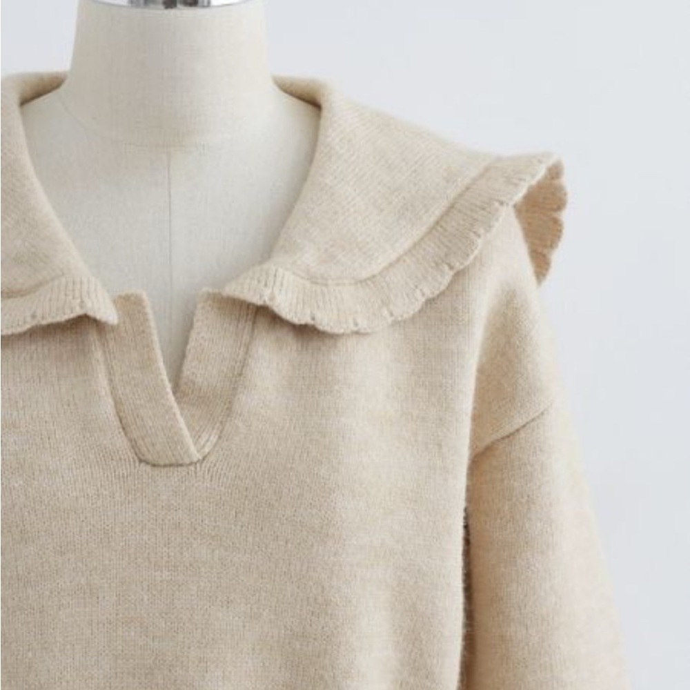 Taylor Tillman Women's Cream Sweater with Ruffled Collar